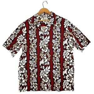 Vintage Aloha Republic Cotton Short Sleeve Hawaiian Tribal Red Classic Mens‎ L